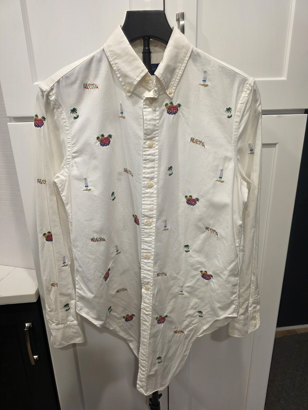 Ralph Lauren White Button-Down Shirt with Multicolor Embroidery